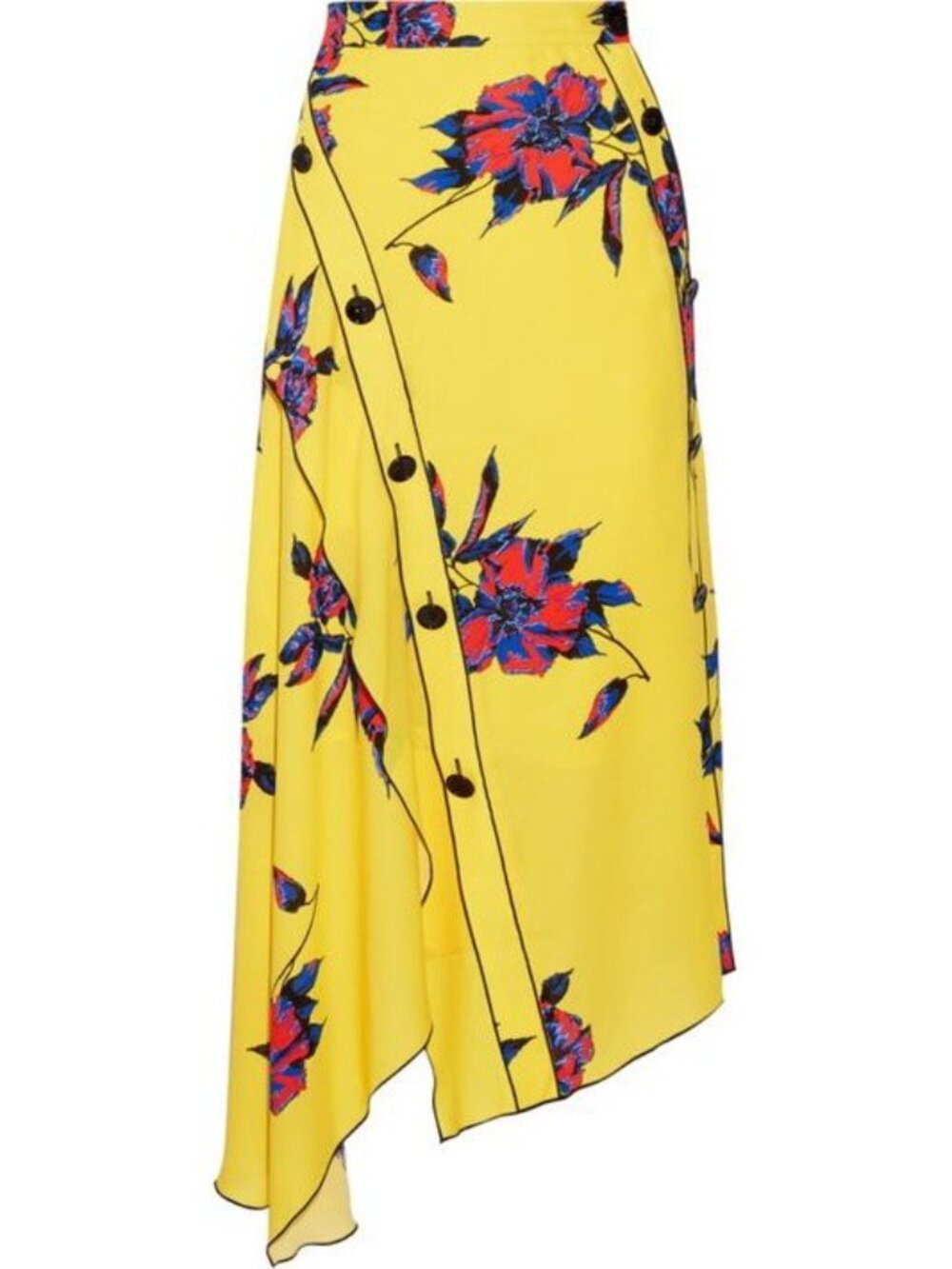 Proenza Schouler Silk Asymmetric Floral Wrap Midi Skirt Yellow Size 10